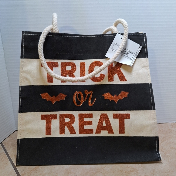 Halloween Double Handle Tote Bags Trick Or Treat Bags Canvas Set Of 3 Glitter - Picture 8 of 11